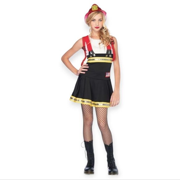 NWT Juniors Sweetheart Firefighter Suspender Dress With Reflective Trim - Picture 1 of 8